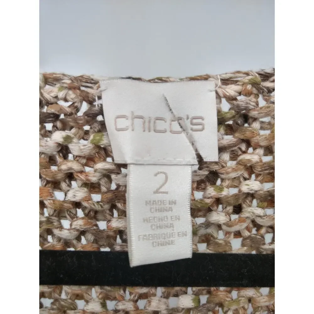 Chico's Sweater 2 L Textured Sherri Pullover‎ Marled Knit 3/4 Sleeve Neutral